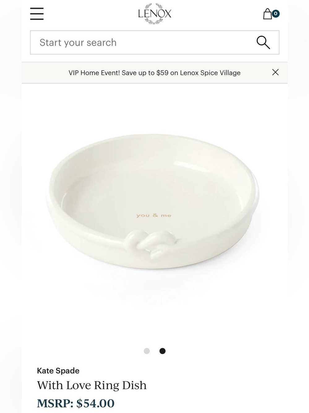 Lenox/kate spade White 'You & Me' With Love Ring Dish